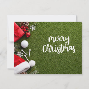 Cartão de Natal de golfe com golfe e tee no verde