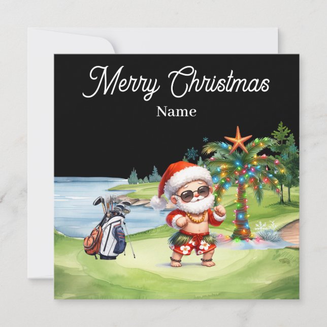 Cartão de Natal de Golfe com Papai Noel do Havaí (Frente)
