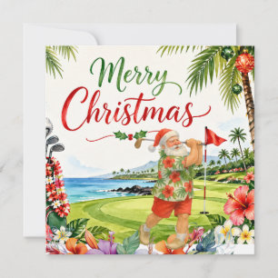 Cartão de Natal de golfe com Papai Noel do Havaí