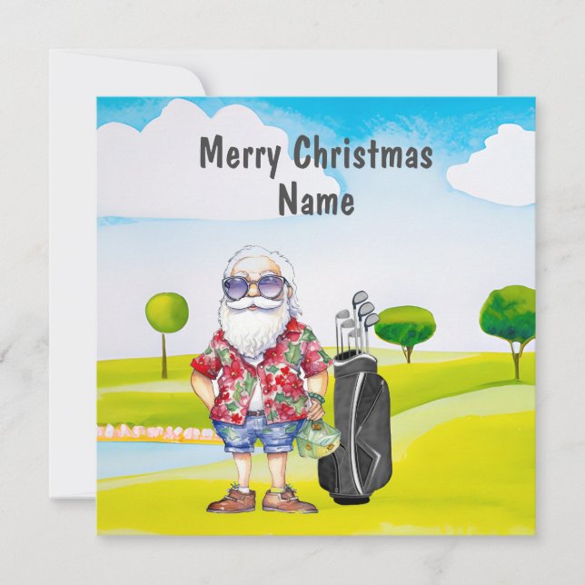 Cartão de Natal de Golfe com Papai Noel do Texas (Frente)
