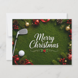 Cartão de Natal de golfe com Papai Noel e bola de