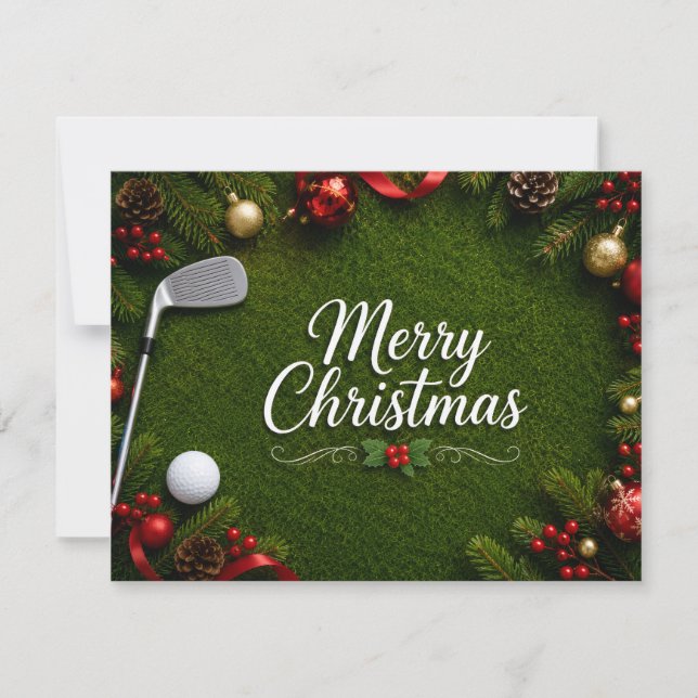Cartão de Natal de golfe com Papai Noel e bola de  (Frente)