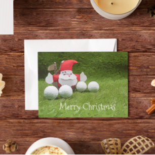 Cartão de Natal de Golfe com Papai Noel e bola de 