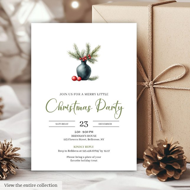 Cartão de Natal de Grinalda de Pinheiro em Aquarel (Chic Bohemian Watercolor Pine Wreath Holiday Dinner Invite)