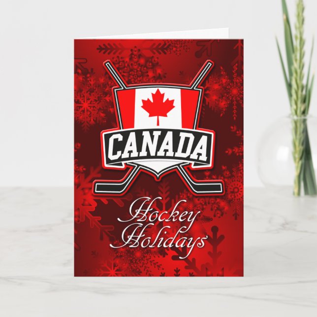 Cartão de Natal de Hockey com Bandeira do Canadá (Frente)