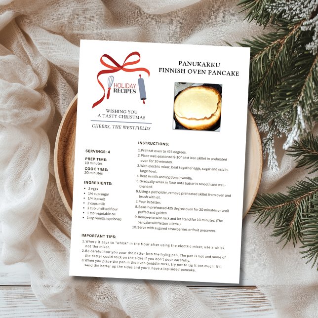 Cartão de Natal de Holiday - Receita de Pancake Fo (Holiday Recipes Panukakku Finnish Oven Pancake Christmas Card)