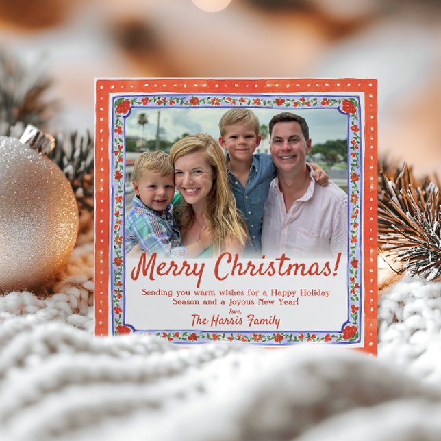 Cartão de Natal de Impressão de Bloco Floral de Aq (Criador carregado)