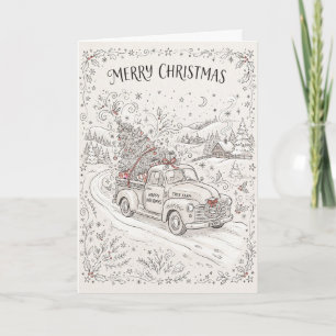 Cartão de Natal de Inverno de Carro Antigo