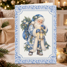 Cartão de Natal de Inverno Lanterna Azul Vitoriana