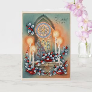 Cartão de Natal de janela de igreja vintage elegan