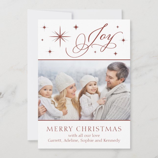 Cartão de Natal de Joy com Roteiro Elegante (Frente)