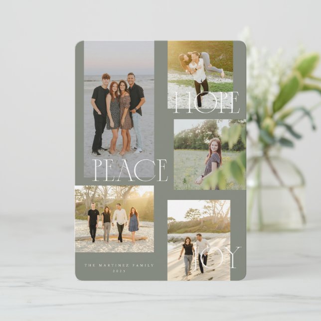 Cartão de Natal de Joy Esperança de Paz (Em pé/Frente)