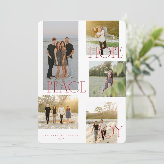 Cartão de Natal de Joy Esperança de Paz (Em pé/Frente)