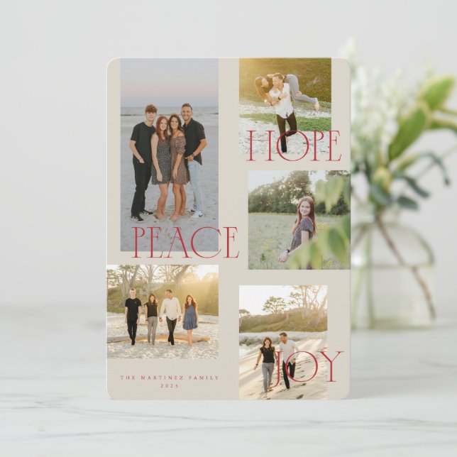 Cartão de Natal de Joy Esperança de Paz (Em pé/Frente)