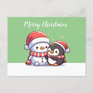 Cartão de Natal de Kawaii Bonito com Snowman
