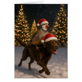 Cartão de Natal de Labrador Chocolate e Perdiz