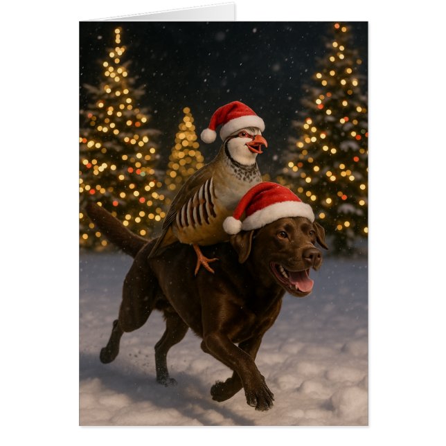 Cartão de Natal de Labrador Chocolate e Perdiz (Frente)