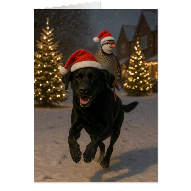 Cartão de Natal de Labrador Preto e Perdiz (Frente)