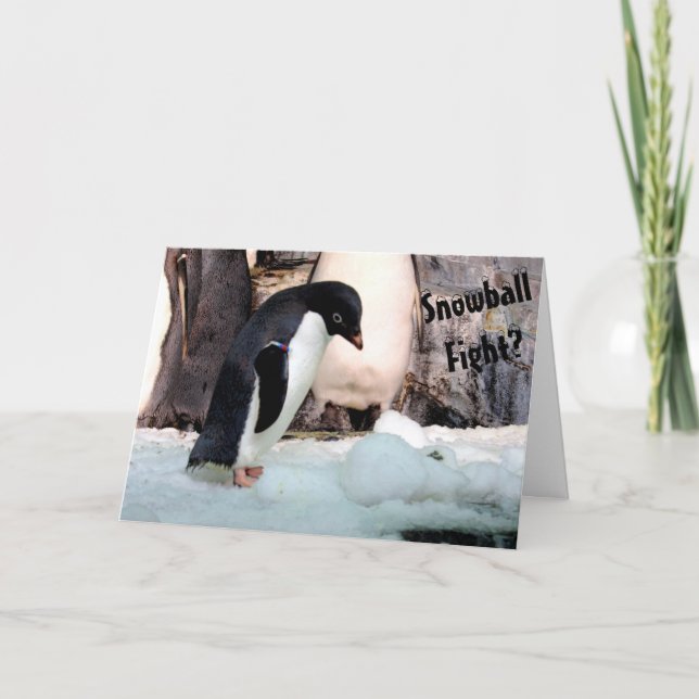 Cartão de Natal de Luta de Bola de Neve de Pinguim (Frente)