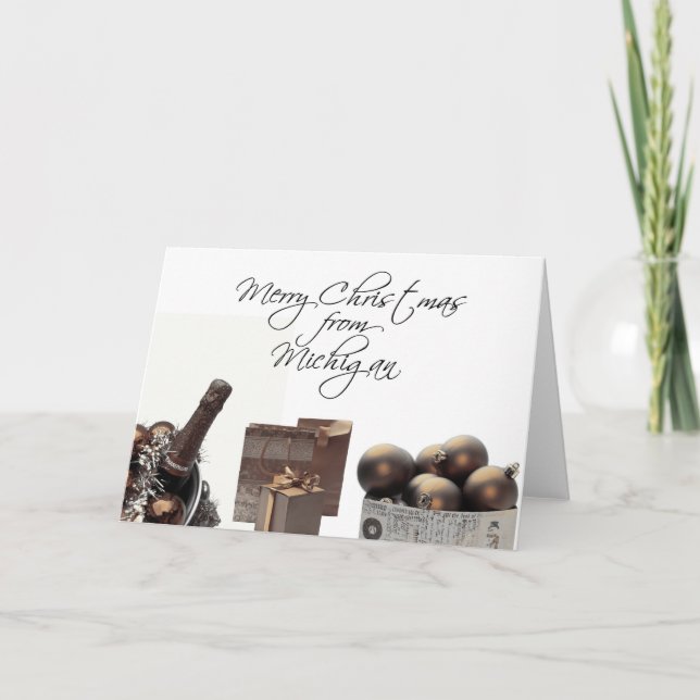 Cartão de Natal de Michigan com ornamentos (Frente)