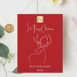Cartão de Natal de negócios de abstrato vermelho<br><div class="desc">Fundo vermelho,  e uma rena branca de abstrato 1 linha. Personalize e adicione um logotipo de sua empresa,  nome e ano. Texto: Feliz Natal. Voltar: adicione sua mensagem. 1 folha = 1 convite impresso de borda a borda.</div>