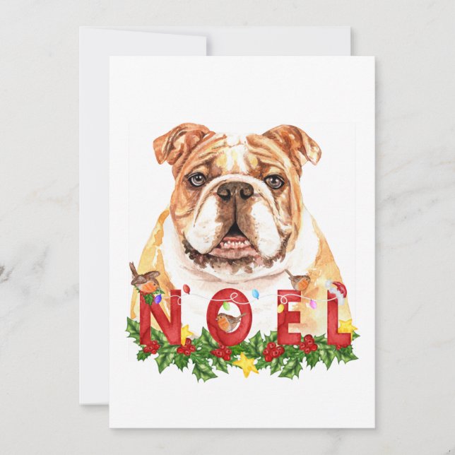 Cartão de Natal de Noel de Bulldog Watercolor (Frente)