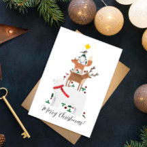 Cartão de Natal de novo ano, ilustração bonitinha