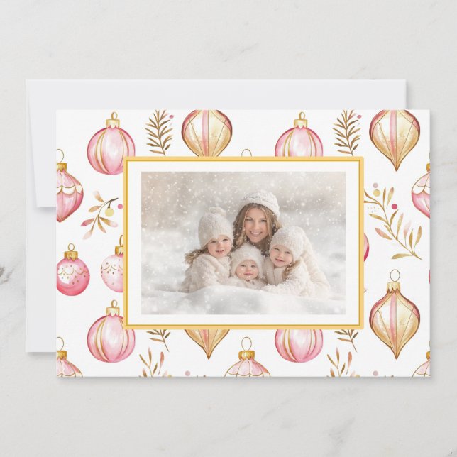 Cartão de Natal de Ornamento Dourado Rosa (Frente)