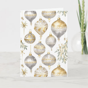 Cartão de Natal de Ornamento Prateado Dourado