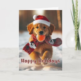 Cartão de Natal De ouro Retriever Red Puppy