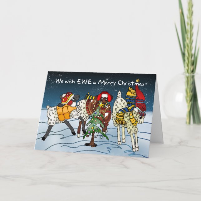 Cartão De Natal De Ovinos - Desejamos Ver Um Natal (Frente)