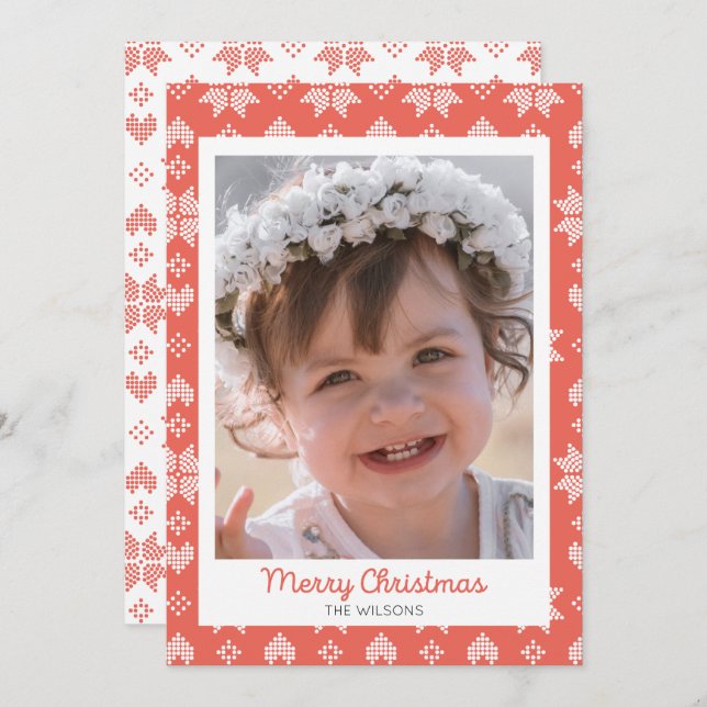 Cartão de Natal de Padrão de Suéter Vermelho Knit (Frente/Verso)