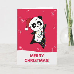 Cartão de Natal de Panda com Animais de Inverno e 