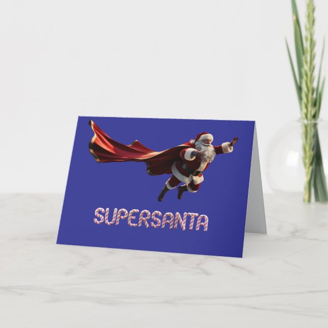Cartão de Natal de Papai Noel Super-Herói Engraçad (Frente)