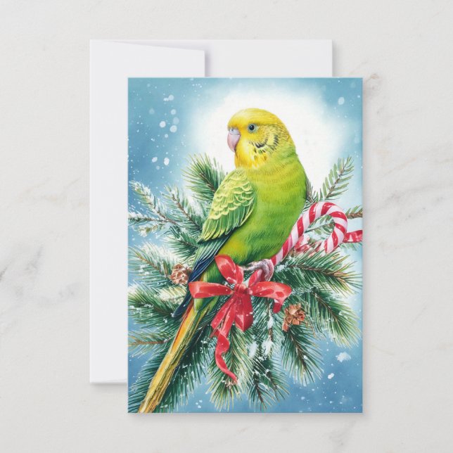 Cartão de Natal de Parakeet e Candy Cane (Frente)