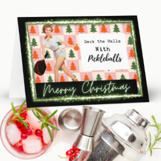 Cartão de Natal de Pickleball - Divertido - Retrô 
