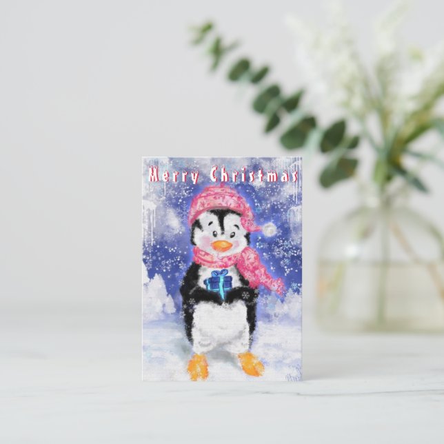 Cartão de Natal de Pinguim (Em pé/Frente)