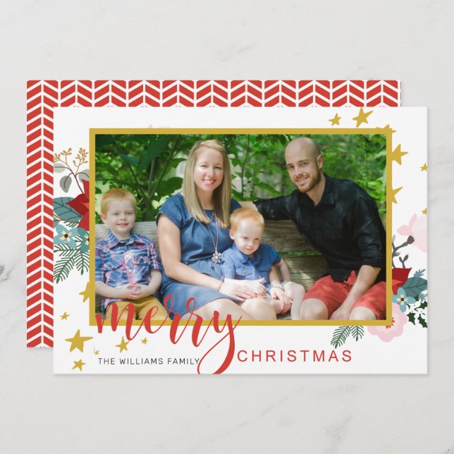 Cartão de Natal de Poinsettia para Caligrafia (Frente/Verso)