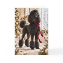 Cartão de Natal de Poodle Padrão Preto Elegante