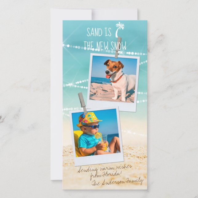 Cartão de Natal De Praia De 2 Fotos De Feriado Tro (Frente)