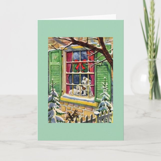 Cartão de Natal De Pupppy Schnauzer Retro (Frente)