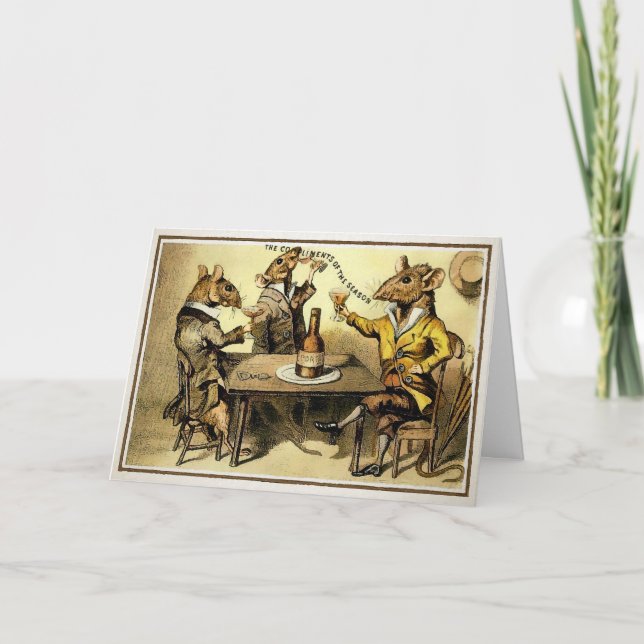 Cartão de Natal de Ratos Bebedores Vintage (Frente)