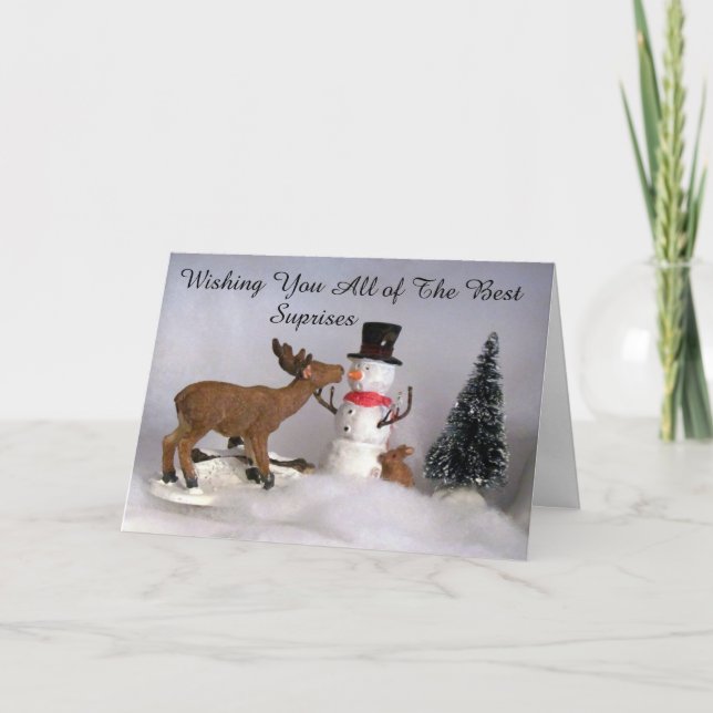 Cartão de Natal de Reindeer e Snowman Village (Frente)