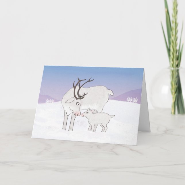 Cartão de Natal de rena mãe e bebê (Frente)