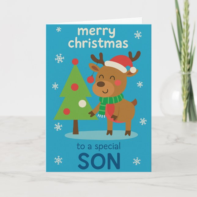 Cartão de Natal de Rena para Filho (Frente)