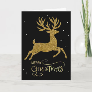 Cartão de Natal de Rena Preto e Dourado