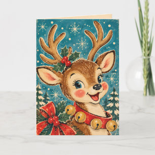Cartão de Natal de Renas Vintage Retro