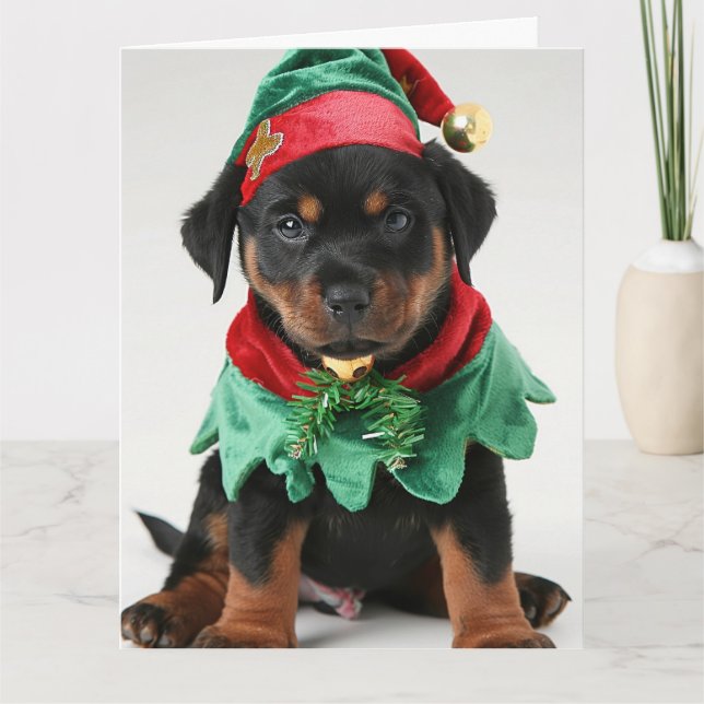 Cartão de Natal De Rottweiler Elf (Frente)