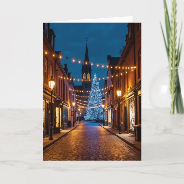 Cartão de Natal de Rua Iluminada (Frente)