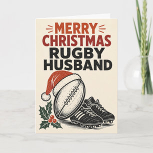 Cartão de Natal de Rugby para Marido Alegre
